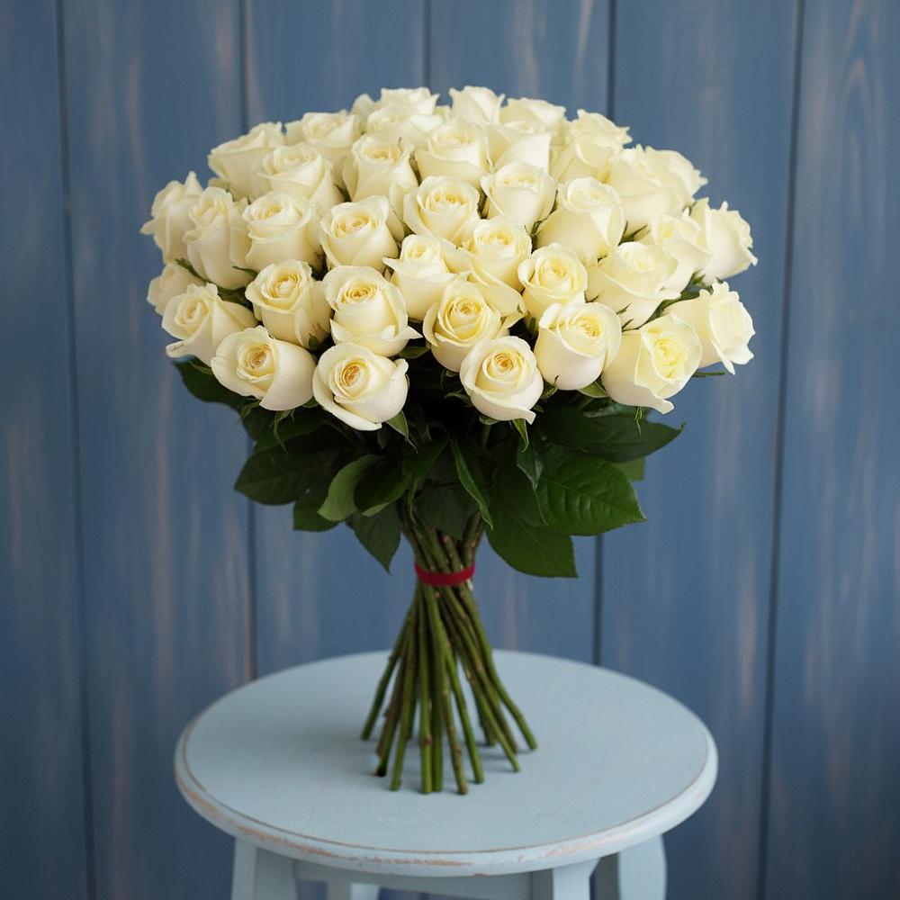 Букет 51 Белая роза Эдлесс Лав в Пинюг