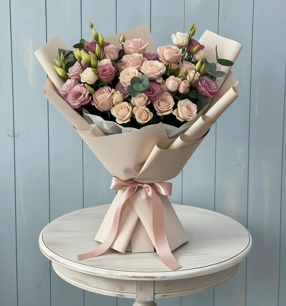 Букет цветов из: Розы и Лизиантусы в Пинюг