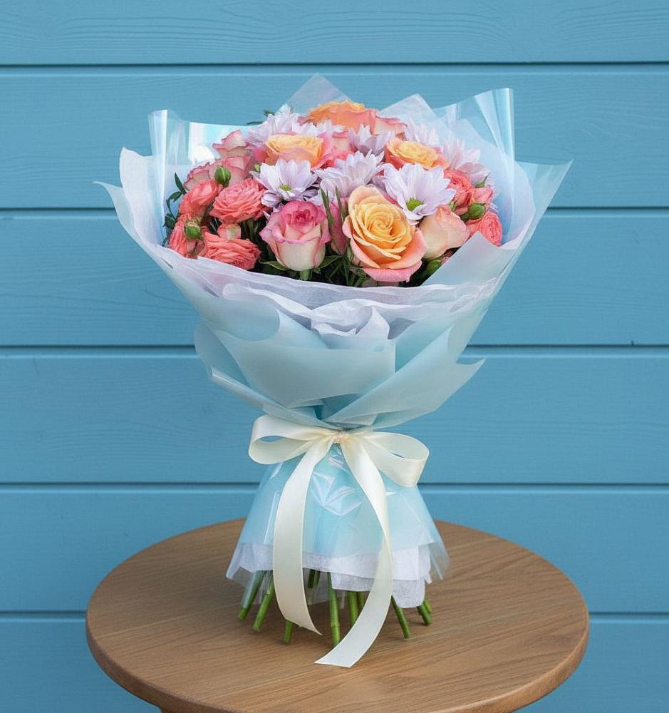 Букет цветов из: Хризантемы и Розы в Пинюг